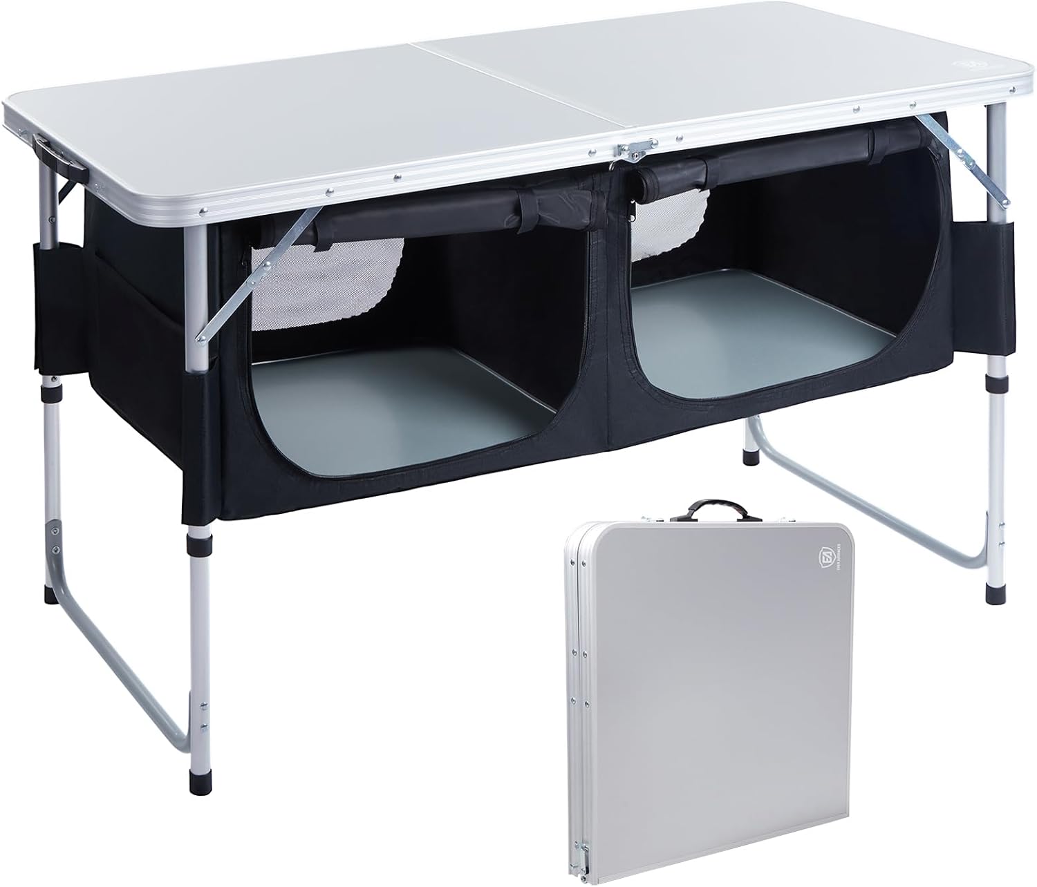 EVER ADVANCED Folding Table Camping 4ft with Storage, Aluminum Composite Desktop, Foldable Table with Adjustable Legs, Fold up Table Picnic Outdoor Fold away Table