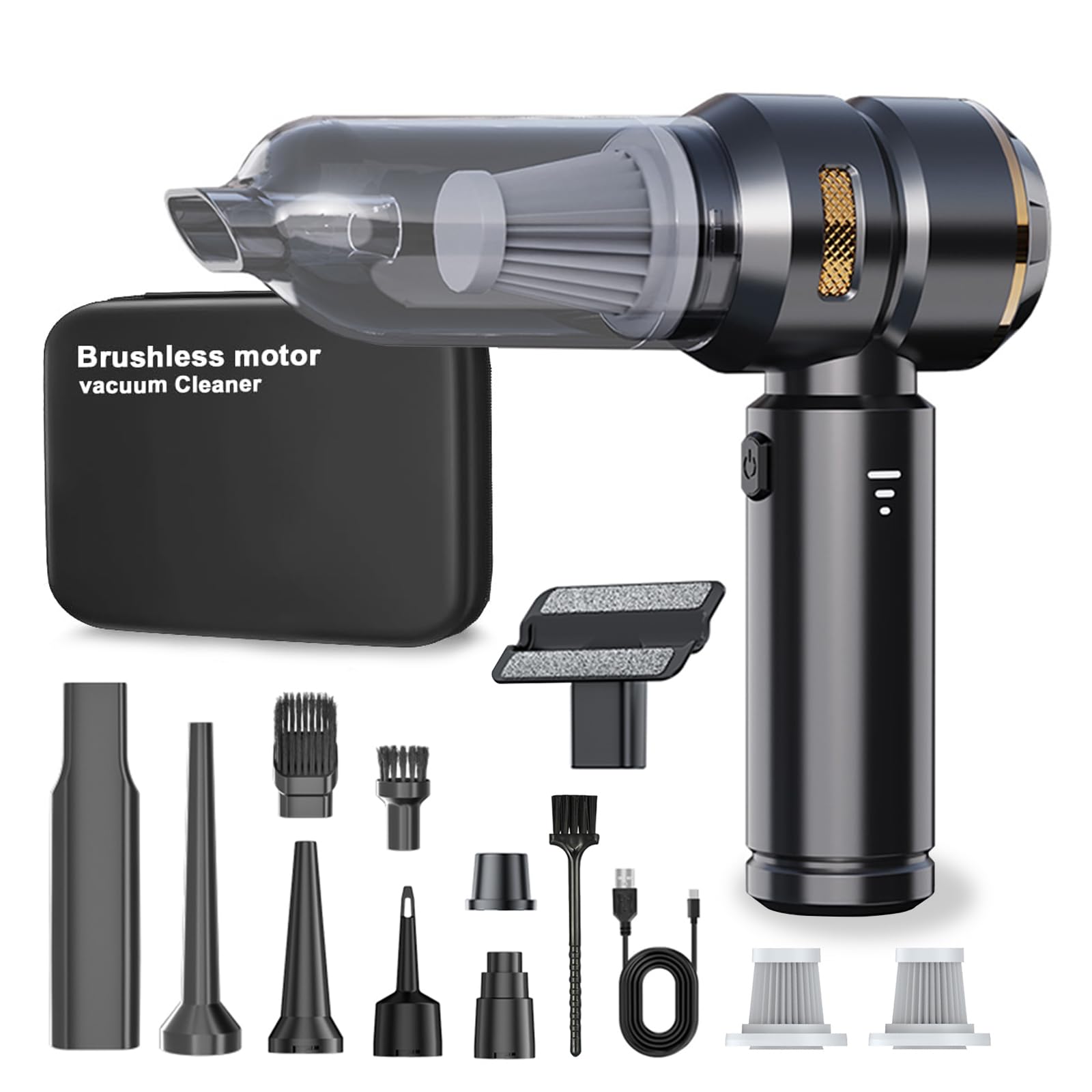 Lyiazsoy Car Vacuum Cleaner,22000PA High Power Mini Vacuum Cleaner,Rechargeable Handheld Vacuum,Portable Cordless Compressed Air Duster Air Blower for Car Home (Gold black)