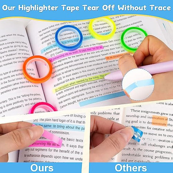 Hoiny Highlighter Tape, 10 Rolls Transparent Highlighter Strips, Removable Transparent Sticky Notes, Colorful Index Tabs, Book Annotation Kit for Revision Supplies Study Essentials