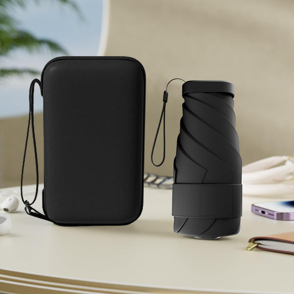 Windproof Mini Travel Folding Umbrella - UPF 50+ Sun & Rain Protection, Small Compact Lightweight Design Fits in Pocket or Bag, Eco-Friendly Fabric Wallet Umbrella for Commuter, Men Women Boys Girls