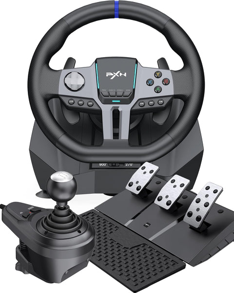 PXN V9 Gen2 PC Racing Wheel with Pedals and Shifter Vibration Feedback Hall Effect Pedal H-Shifter, Paddle Shifters Tools APP Steering Wheel for PC PS4 Xbox One Xbox Series X S