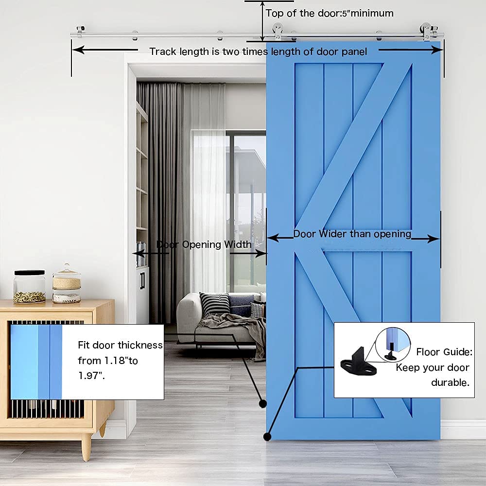 CCJH 200CM/6.6FT Stainless Steel Sliding Barn Door Hardware Kit Track Roller Closet Accessory for Single Door T Shape