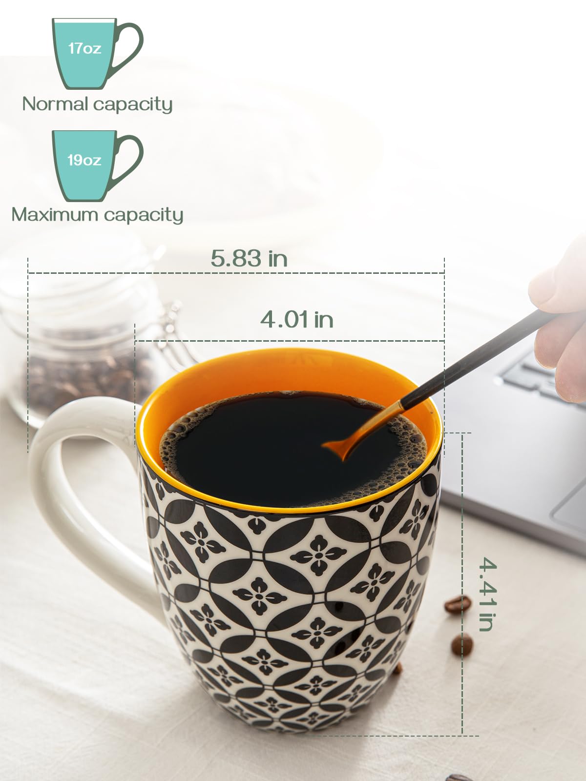 DOWAN Coffee Mugs Set of 6-19oz/560ml Ceramic Mugs Set - Large Tea Coffee and Hot Chocolate Cups - Oriental Classical Fancy Mugs - Great Gift for