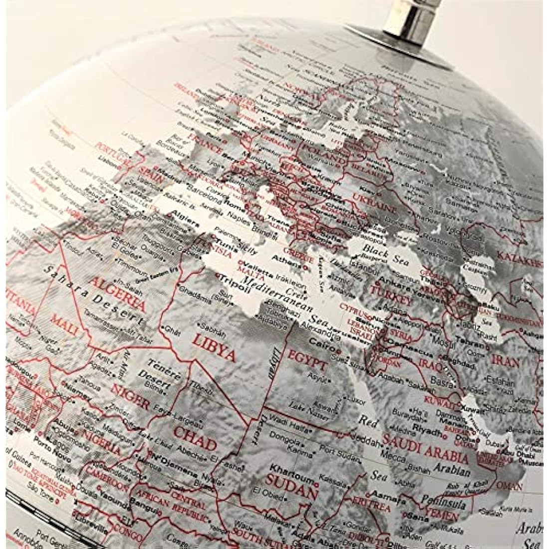 Exerz 25cm World Globe- Stainless Steel Ring Standing, Packaging in premier Kraft Box, Perfect for Gifting - Metallic Silver Colour