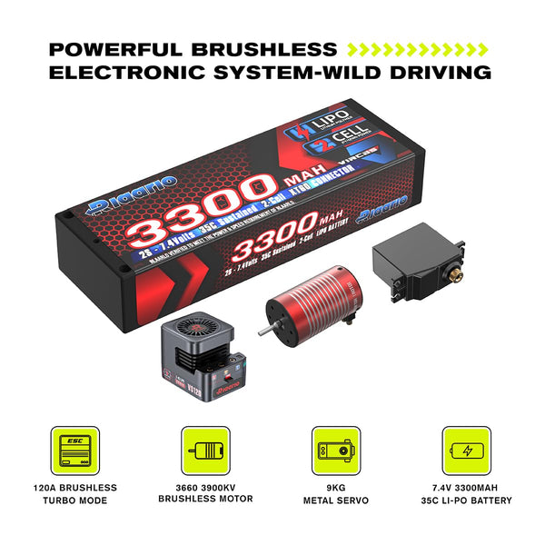 AMORIL 1/10 RTR Brushless Fast RC Cars for Adults,Max 50mph Hobby Electric Off-Road Monster Truck,Waterproof High Speed RC Car 4WD Remote Control Car with 3S Lipo,Green