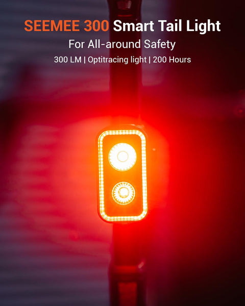 SEEMEE 300 Bike Taillight,300 Lumen Bike Tail Light,5 Night & Daytime Modes,Smart Brake Sensor IPX6 Waterproof USB-C Rechargeable Rear Bike Light for Night Riding