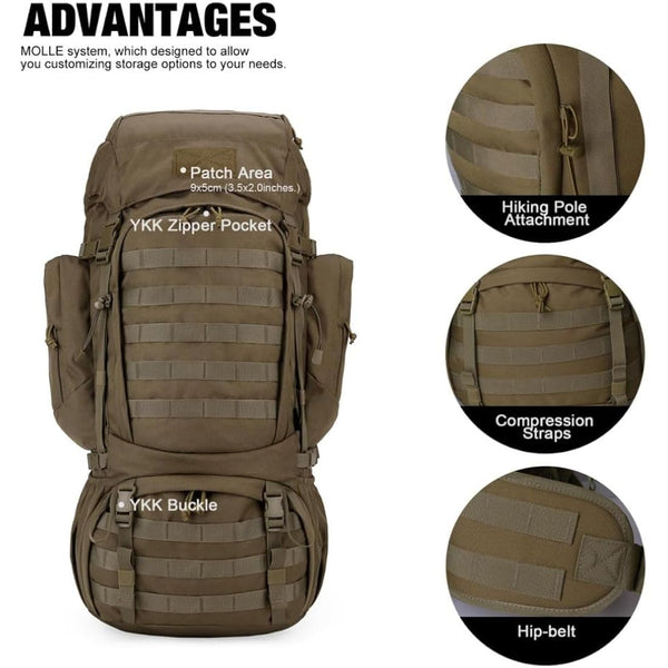 Mardingtop 60L Tactical backpack Military Rucksack MOLLE Camping and Hiking Backpack High Capacity with Rain Cover for Trekking Mountaineering Hunting Traveling