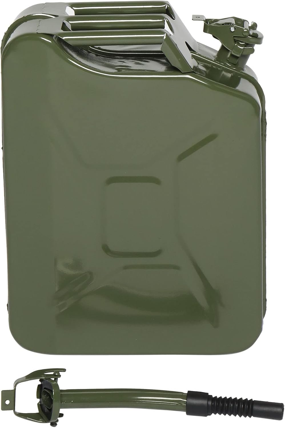Karlhome 20 Litre 5 Gallon Metal Gas Can Fuel Tank Can Petrol Diesel Storage Can Portable with Spout System, for Automobile Vehicle Off Road Emergency Supply, Green