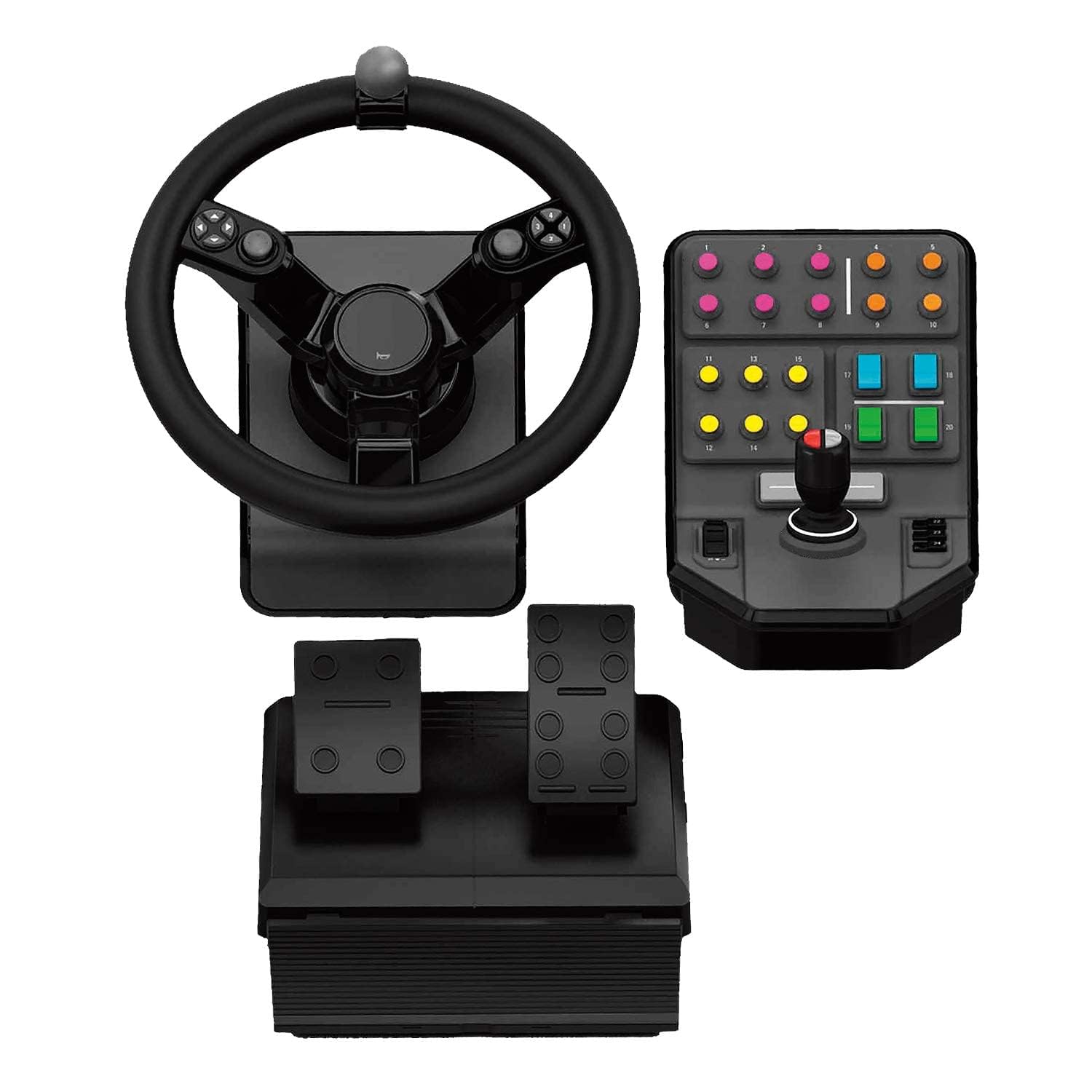 Logitech G Saitek Farm Sim Controller, Heavy Equipment Bundle for Farming Simulator, Gaming Steering Wheel and Pedals with Control Panel, 900° Wheel, 38+ Assignable Buttons, USB, PC/Mac - Black