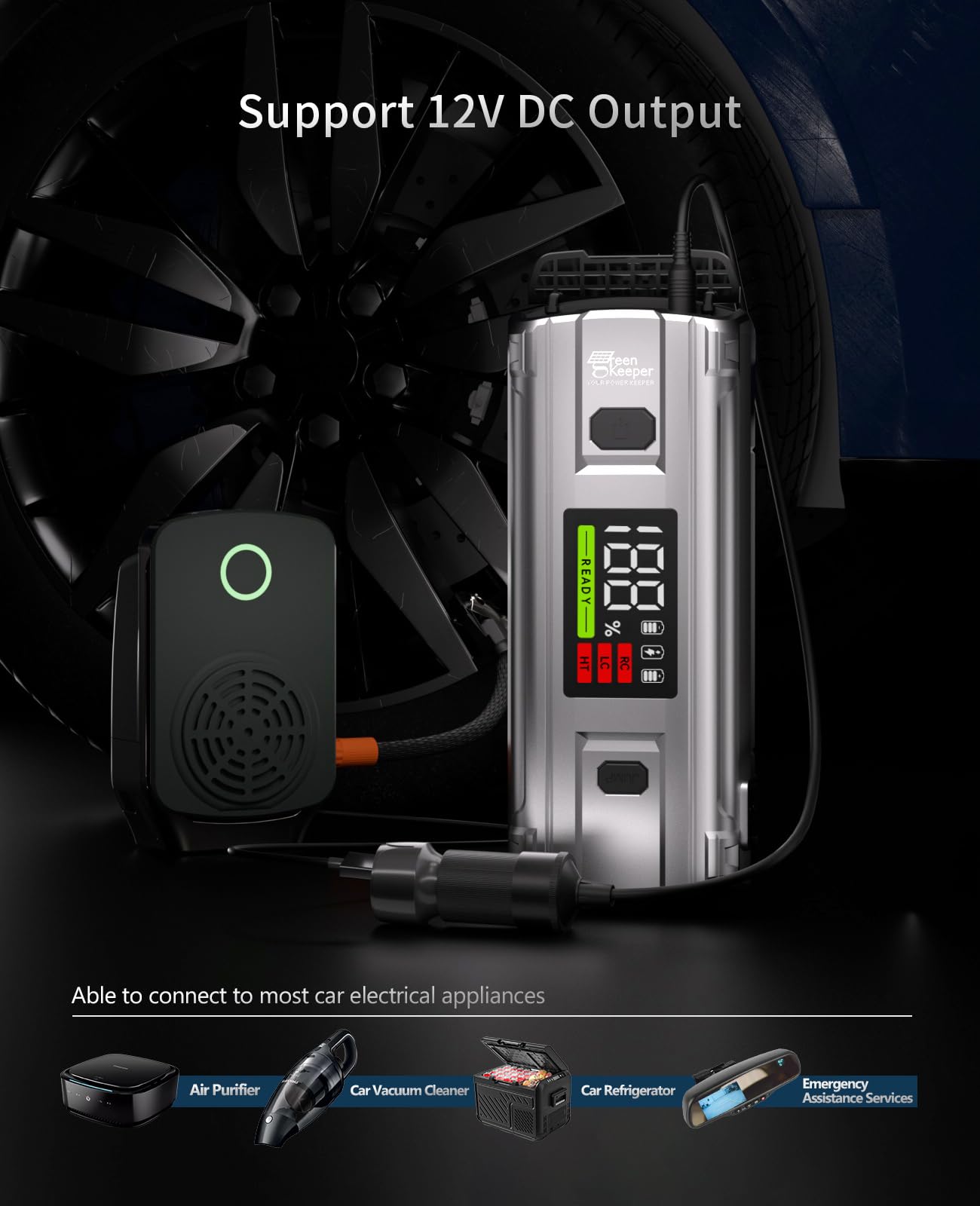 Jump Starter Power Pack Car Battery Starter 2000A 12V for 7.0L Gas & 6.5L Diesel with 12V/6A Output Extension Port, Portable Car Battery Booster 16000mAh Power Bank, High-Efficiency for All Weather