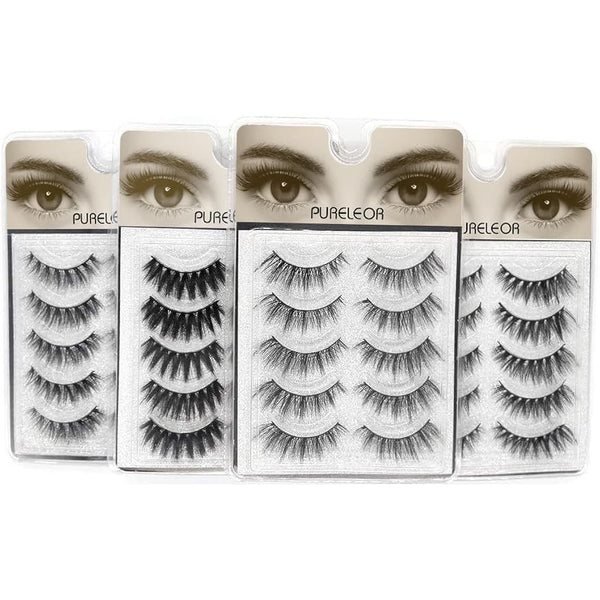 3D Faux Eyelashes Natural Long Looking 5 Pairs Reusable False Lashes Soft Fluffy Full Eyes Lash