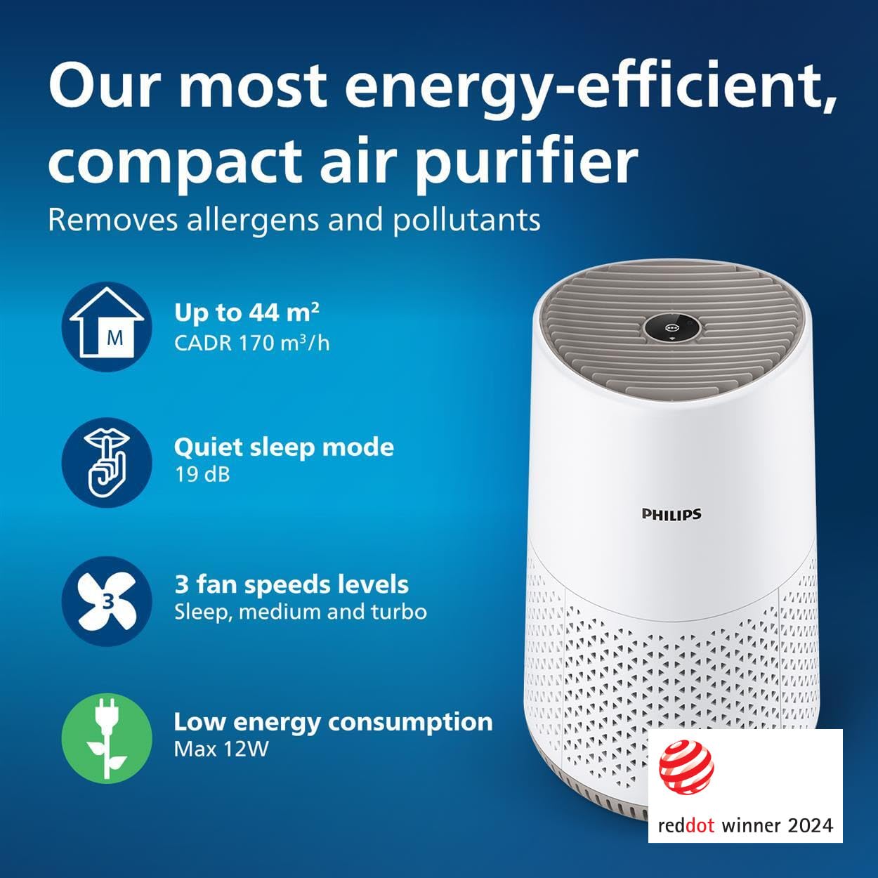 Philips Air Purifier 600 Series, Ultra-quiet and energy-efficient, For allergy sufferers, HEPA filter removes 99.97% of pollutants, Covers up to 44m2,