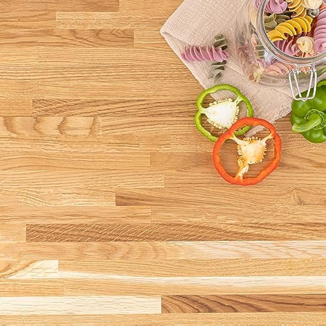 domli Solid Oak Kitchen Worktop | 2000mm x 620mm x 40mm | Premium Wood Worktops | Oak Wooden Timber Counter Tops | Cut To Size Customisation Available | Real Wood Block Stave Kitchen Countertops