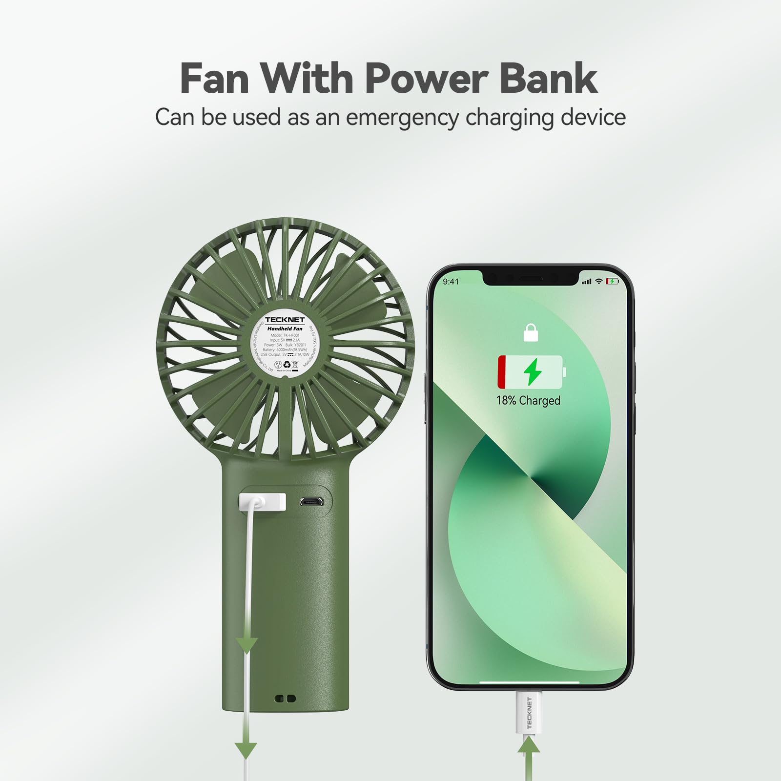 TECKNET Handheld Fan, Portable USB Hand Held Fans Rechargeable Mini with 7000mAh Power Bank, Mini Personal Electric Fan 3 Adjustable Speed Desk Fan for Home/Office/Travel (White)