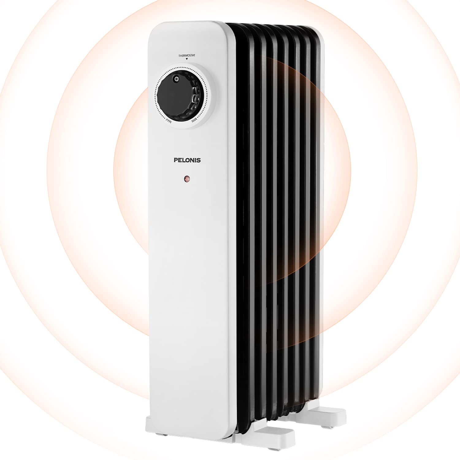 PELONIS Electric Radiator with Adjustable Thermostat and 3 Heat Settings, Oil Filled Heater with Overheat Protection (2500W, Knob Control)