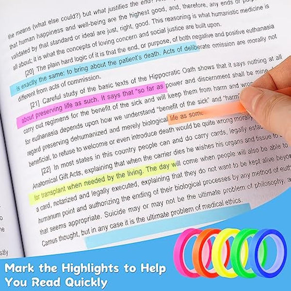 Hoiny Highlighter Tape, 10 Rolls Transparent Highlighter Strips, Removable Transparent Sticky Notes, Colorful Index Tabs, Book Annotation Kit for Revision Supplies Study Essentials