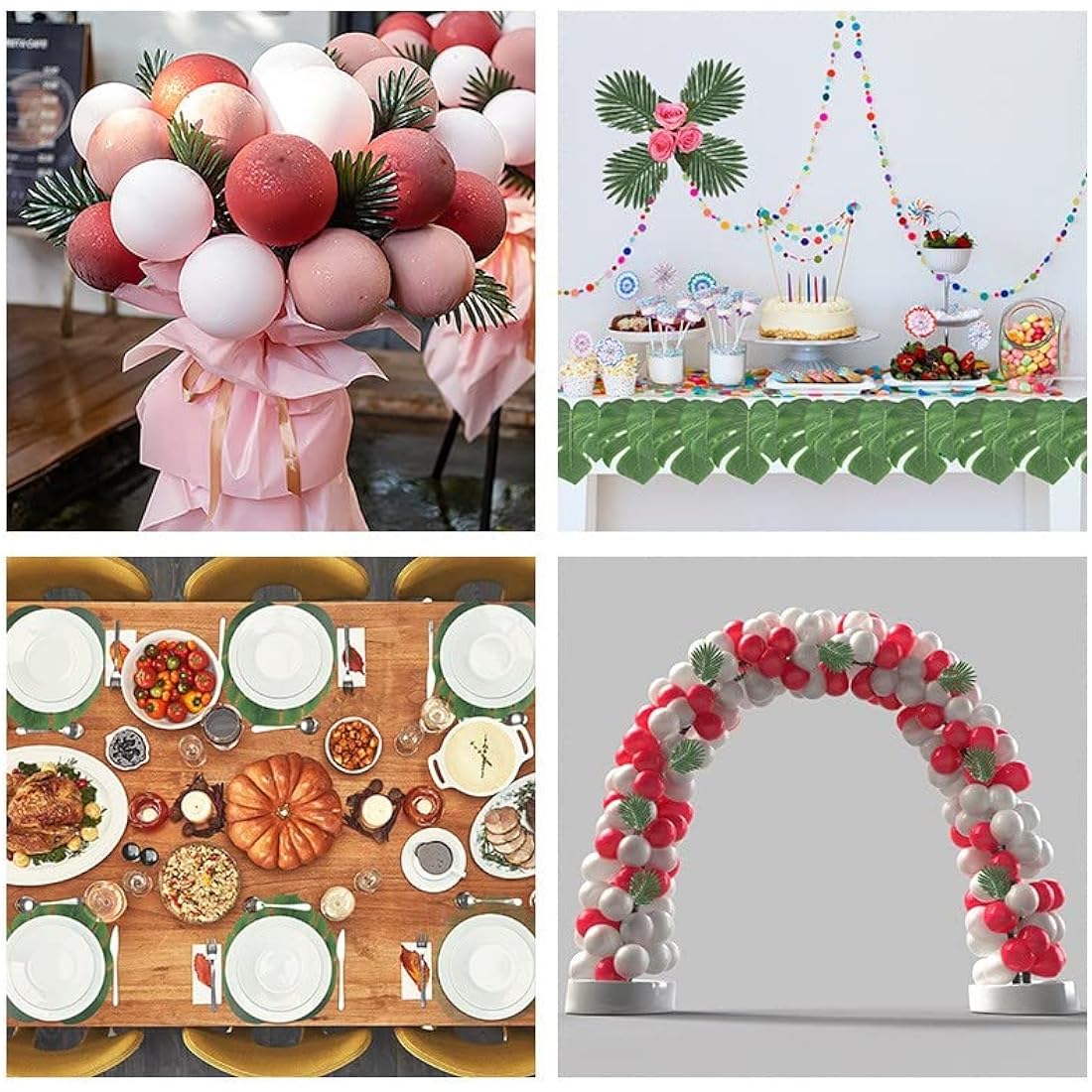 90 Pieces 11 Kinds Fake Leaves Monstera LeavesArtificial Palm Leaves Tropical Party Decorations Jungle Safari Leaves With Faux Stem For Hawaiian Luau Party Jungle Beach Table Leave Decorations