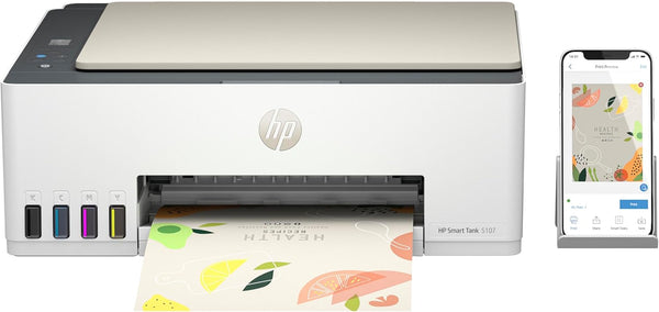 HP Smart Tank 5107 All in One Printer | Perfect for Home | Colour | Wireless | Print, Scan, Copy | Refillable | Includes up to 3 Years of Ink | Smart Buttons | Easy Setup | Reliable Wi-Fi