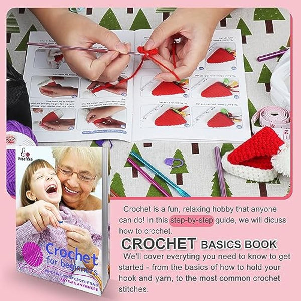 Aeelike Crochet Kit, Complete Crochet Starter Kits for Beginners Adults with Instructions Book, 20x25g Yarn, Ergonomic Crochet Hooks, Tote Bag & More