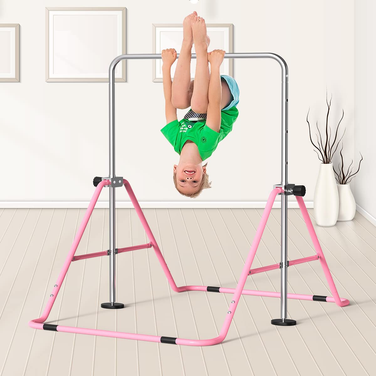 FBSPORT Gymnastics Bar, Folding Horizontal Bar Gymnastics Equipment for Kids Home Training, Expandable Gymnastics Training Bar Junior with Adjustable Height for Girls Boys