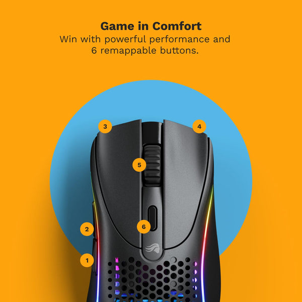 Glorious Gaming Model D Wired Gaming Mouse - 68g Superlight Honeycomb Design, RGB, Ergonomic, Pixart 3360 Sensor, Omron Switches, PTFE Feet, 6 Buttons - Glossy Black