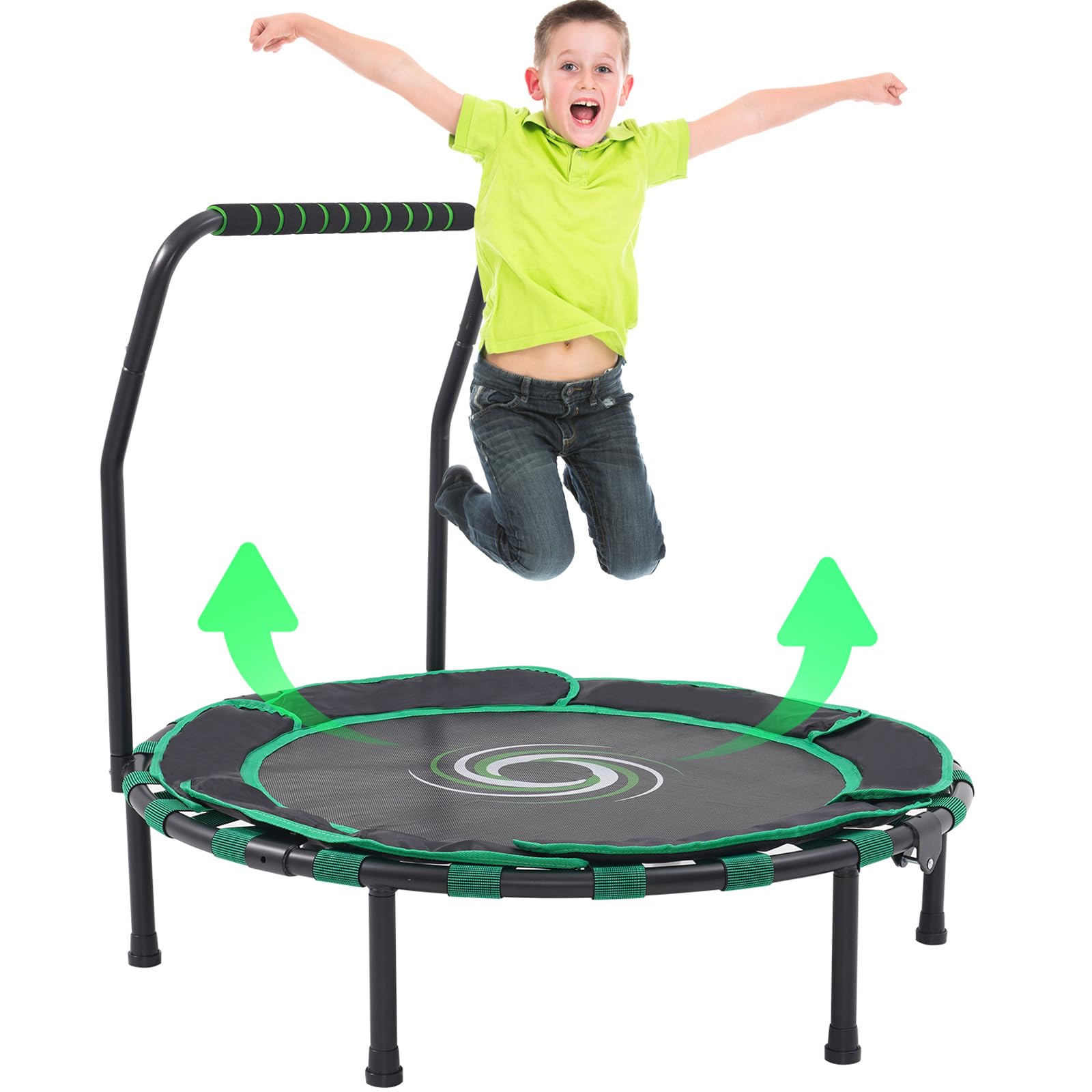 36'' Kids Trampoline Easy Assembly with Handrail and Safety Padded Protective Cover Indoor & Outdoor Jumping Aerobic Fitness Exercise Workout Use for