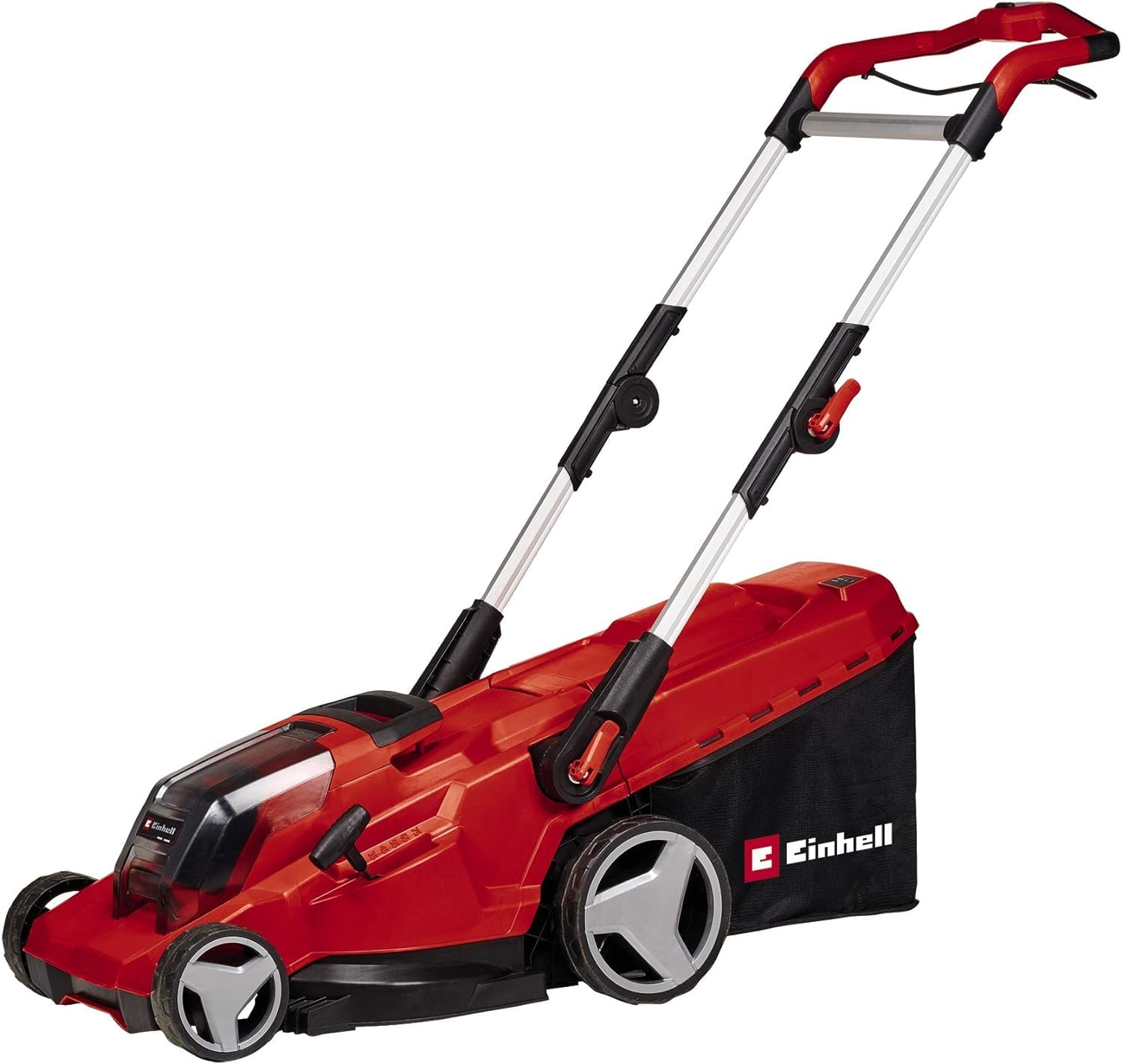Einhell Power X-Change 36/43 Cordless Lawnmower With Battery (x2) and Charger (x2) - 36V, 43cm Cutting Width, 63L Grass Box, 6 Cutting Heights, Mulching - GE-CM 43 Li M Battery Lawn Mower Red / Black