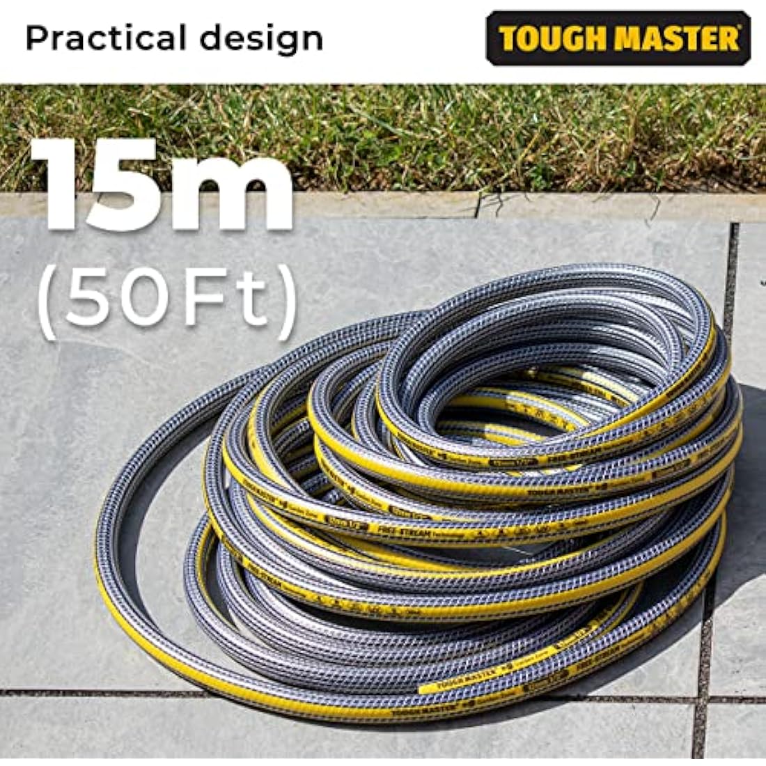 Garden Hose 15m 50ft 4-Layer Reinforced Outdoor Watering Accessories for Garden Water Feature, Pressure Washer, Garden Sprinklers, DIY Tools Tough Master