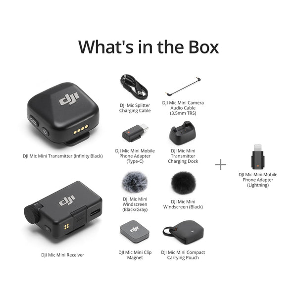 DJI Mic Mini (2 TX + 1 RX + Charging Case), Wireless Lavalier Microphone, Detail-Rich Audio, 48h Use, Noise Cancelling, Automatic Limiting, Bluetooth Microphone for Camera/iPhone/Android, Vlog