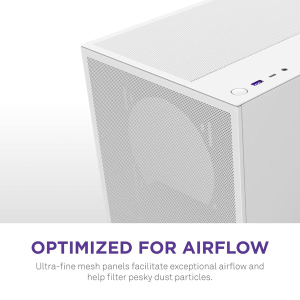 NZXT H5 Flow RGB - Compact ATX Mid-Tower PC Gaming Case - High Airflow - F360 RGB Core (CV) Included - 360mm Front & 240mm Top Radiator Support - Cable Management - Tempered Glass - White