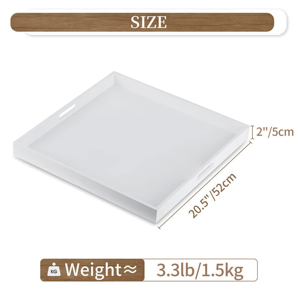 Hanobe Square Large Ottoman Tray: Modern Extra Large White Serving Decorative Trays with Cutout Handles for Living Room Coffee Table Home, 20"
