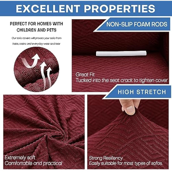 XINEAGE High Stretch Sofa Covers 3 Seater Latest Jacquard 1 Piece Sofa Slipcovers Living Room Universal Couch Covers for Dogs Pet Non Slip Sofa Furniture Protector Washable (3 Seater, Wine Red)