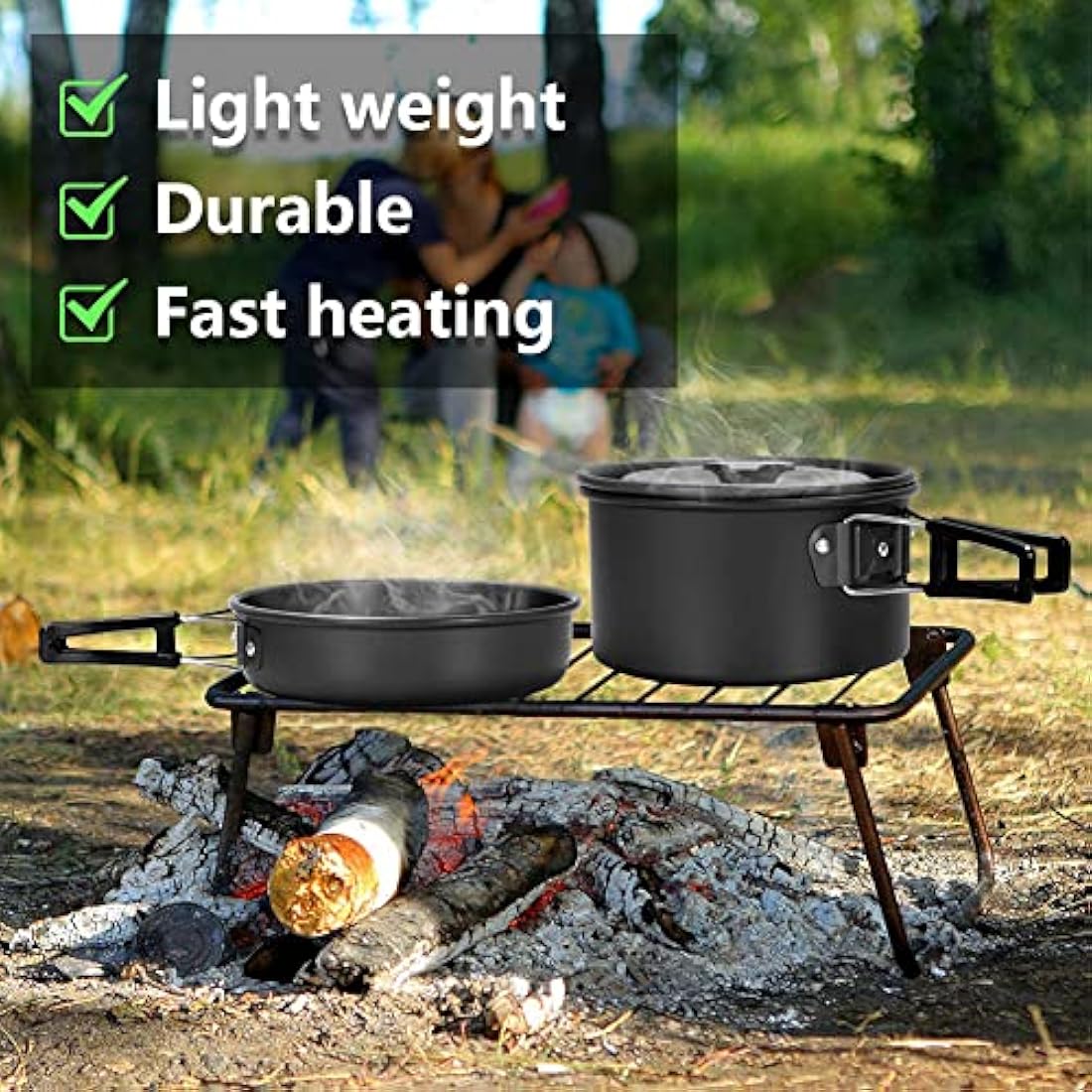aiGear Camping Cooking Set | Portable Lightweight Aluminum | Camping Pans and Pots Set | Outdoor Traveling Cooking Utensils Kit | for Trekking Hiking Picnic