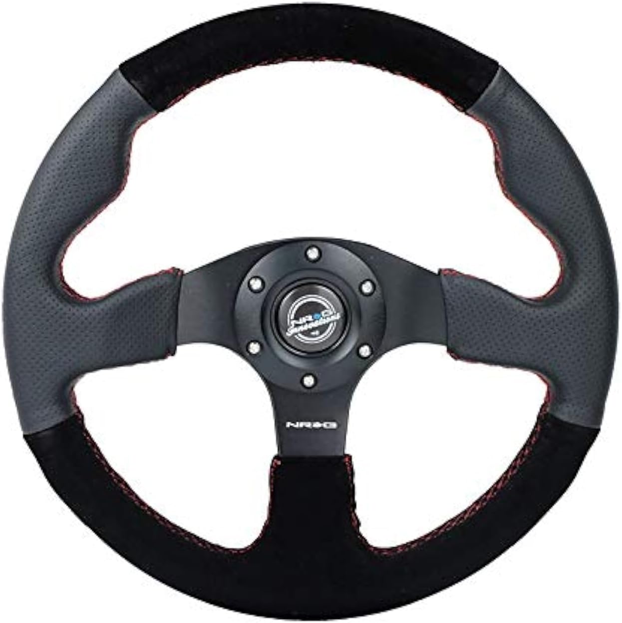 NRG Innovations NRG-RST-012R-S-RS Reinforced Steering Wheel- 320mm Sport Leather/Suede Steering Wheel with Red Stitch