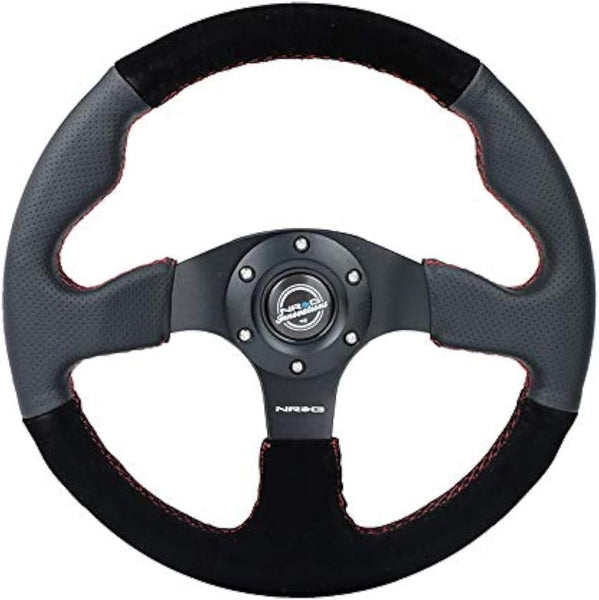 NRG Innovations NRG-RST-012R-S-RS Reinforced Steering Wheel- 320mm Sport Leather/Suede Steering Wheel with Red Stitch