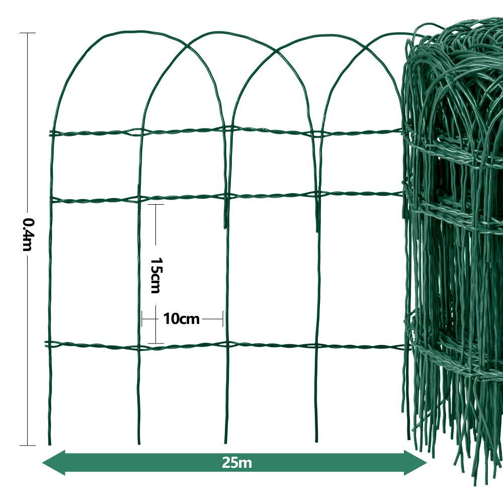 Amagabeli Garden Home 0.4M x 25M Green Garden Border Fence 2.95mm RAL6005 PVC Coated Metal Wire Fencing Rustproof Netting Border Edge for Outdoor
