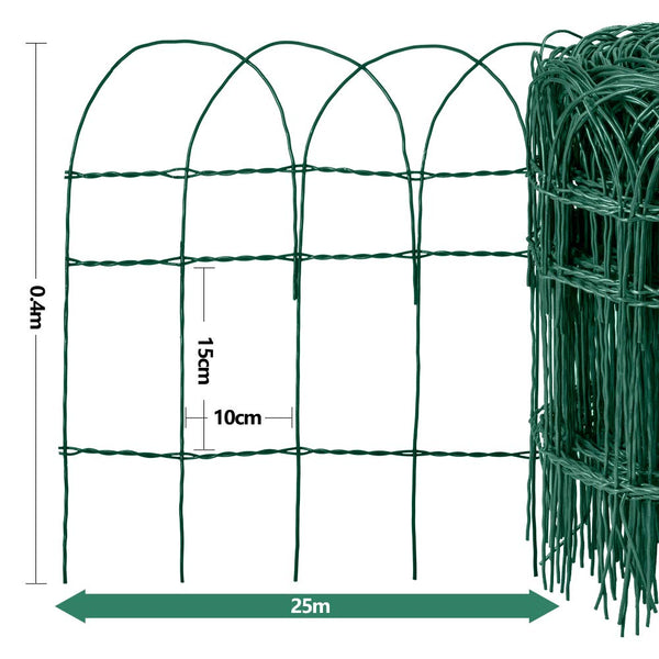 Amagabeli Garden Home 0.4M x 25M Green Garden Border Fence 2.95mm RAL6005 PVC Coated Metal Wire Fencing Rustproof Netting Border Edge for Outdoor