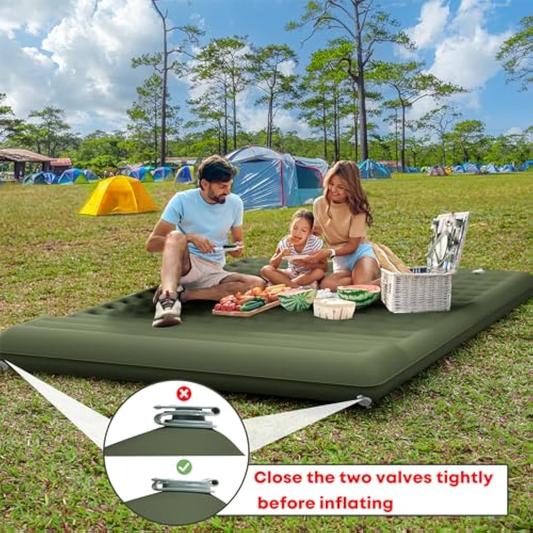 MAMBAKOTR Camping Air Bed 12-15CM Extra Thick, Reinforced Support Structure with Built-in Foot Pump and Pillow Portable Camping Sleeping Mat Air Mattress for Tent Backpacking Hiking Travel