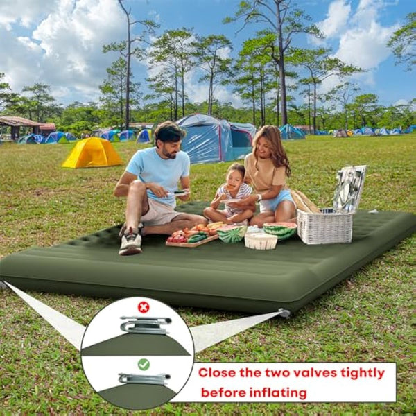 MAMBAKOTR Camping Air Bed 12-15CM Extra Thick, Reinforced Support Structure with Built-in Foot Pump and Pillow Portable Camping Sleeping Mat Air Mattress for Tent Backpacking Hiking Travel