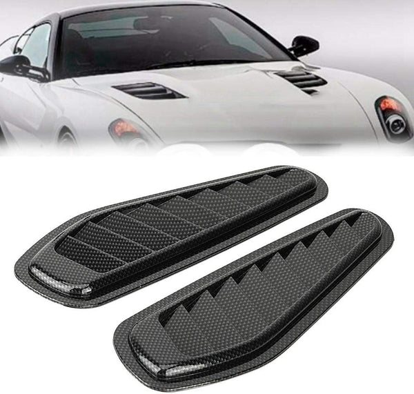 hood scoop,Air Flow Intake Cover, 2pcs Carbon Fiber Style Car Air Flow Intake Decorative Scoop Bonnet Vent Hood Cover Universal Air Flow Vent Cover