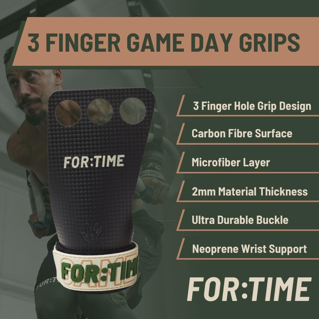 FOR:TIME FITNESS Hand Grips for CrossFit Grips, Pull Up Grips - Ultra Sticky Carbon Fibre Gym Grips with Wrist Support - Gymnastics Bar Grips and Gym