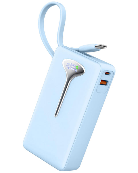 Power Bank Fast Charging, 22.5W Portable Charger 10000mAh, Small Battery Pack USB-C In & Out, Lightweight Powerbank with Built in Cable for iPhone 16/15/14/13/12, Samsung Galaxy, Xiaomi, Android etc