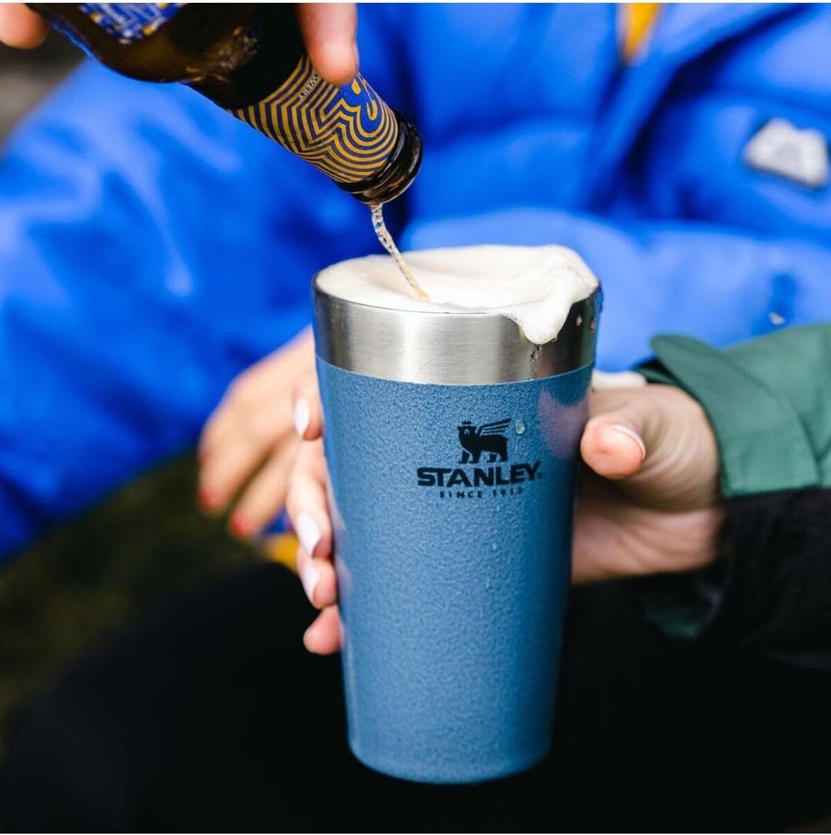 Stanley Adventure Stacking Beer Pint 0.47L - Travel Mug Keeps Drinks Cold For 4 Hours - Stainless Steel Thermal Cup - Stacks Infinitely - Double Wall Vacuum Insulation - Dishwasher Safe - Matte Black