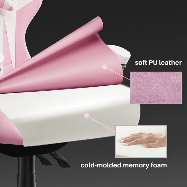 bigzzia Ergonomic Gaming Chair - Gamer Chairs with Lumbar Cushion + Headrest, Height-Adjustable Office & Computer Chair for Adults (without footrest, White)