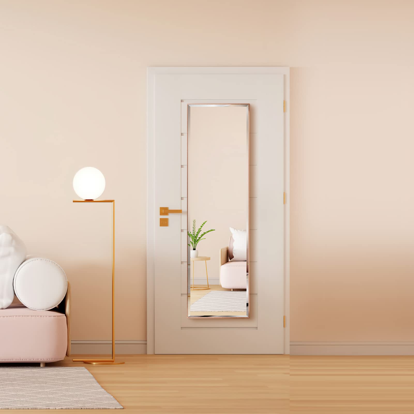 HORLIMER Full Length Wall Mirror with Rose Gold Frame, 122x35cm(14x48 inches) Large Body Door Mirrors for Living Room Bedroom Bathroom