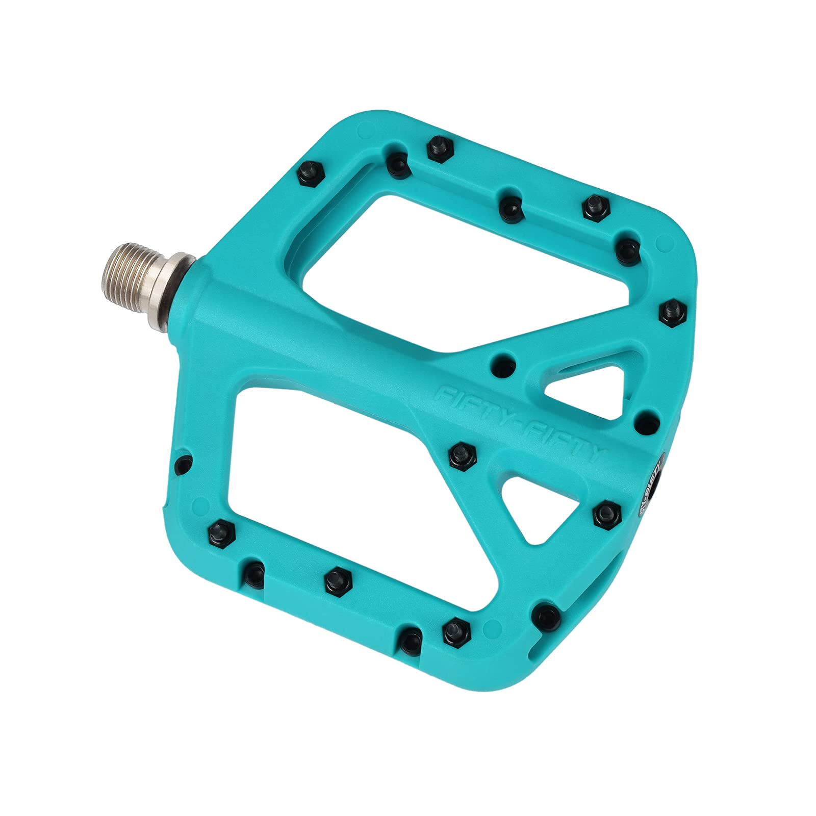 FIFTY-FIFTY Mountain Bike Pedals, Non-Slip MTB Nylon Composite, 9/16" Bicycle Pedals, Lightweight and Wide Flat Platform (Turquoise)