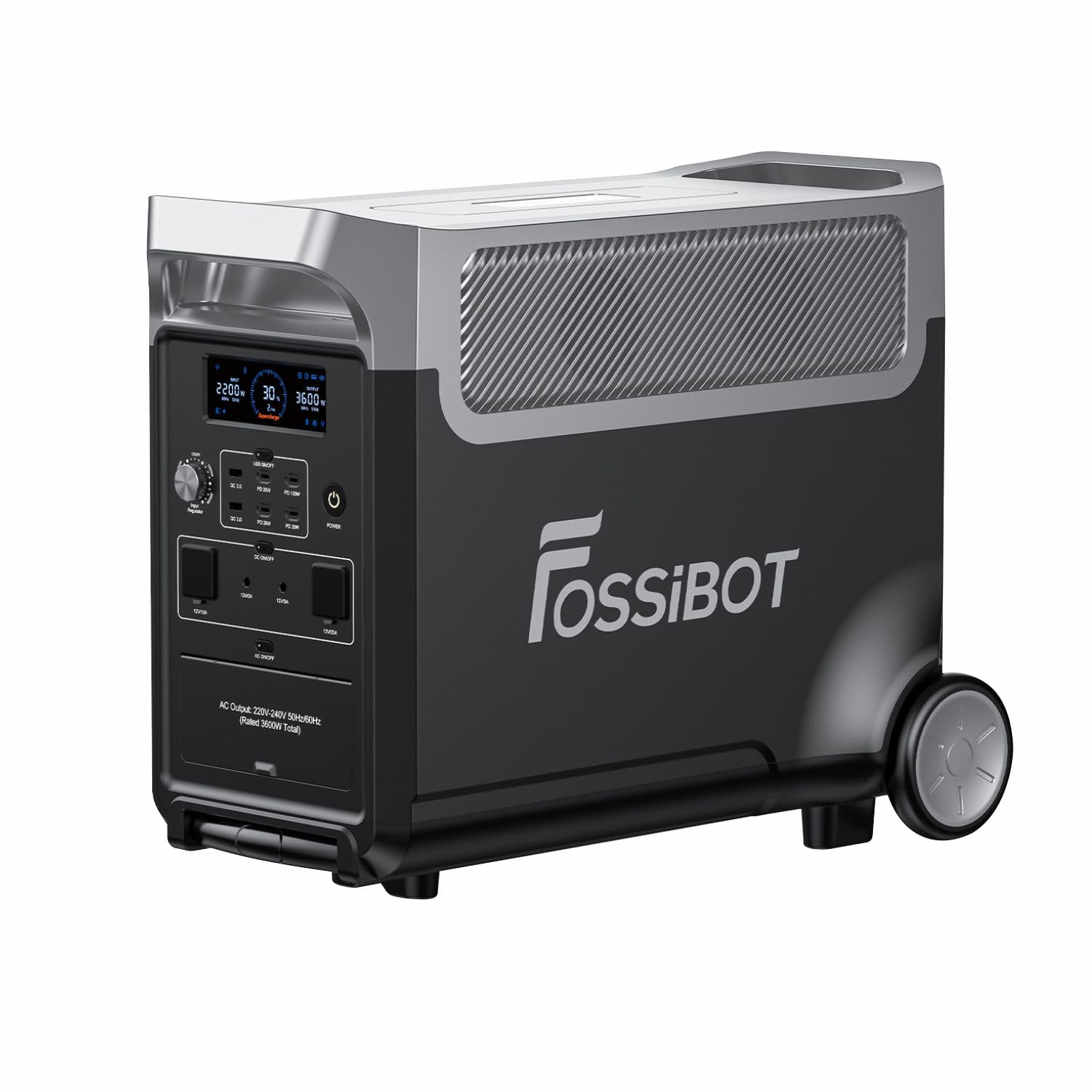 FOSSiBOT Tragbare Power Station F2400: 2048Wh LiFePO4 solargenerator with 3 x 230V AC Output 2400W (4800W Peak), 1.5H full charge, Applicable to RV/Camping/Home