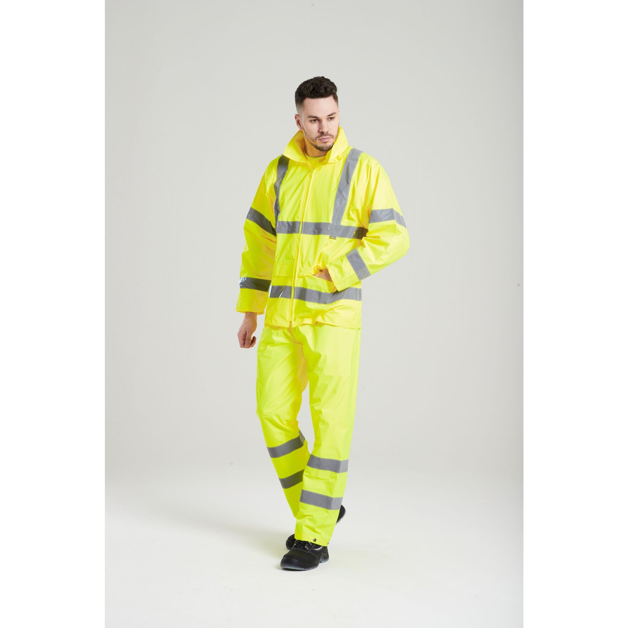 Portwest H440 Men's Waterproof Hi Vis Rain Jacket - Reflective Lightweight Safety Workwear with Pockets and Hood Orange, 4X-Large