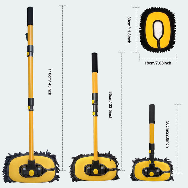 YeewayVeh Car Wash Brush, 43" Extendable Car Wash Brush Mop with Long Handle, 15 Degree Curved Soft Car Cleaning Brush kit with Extra Microfiber Brush Head for Truck SUV Cleaning, Orange
