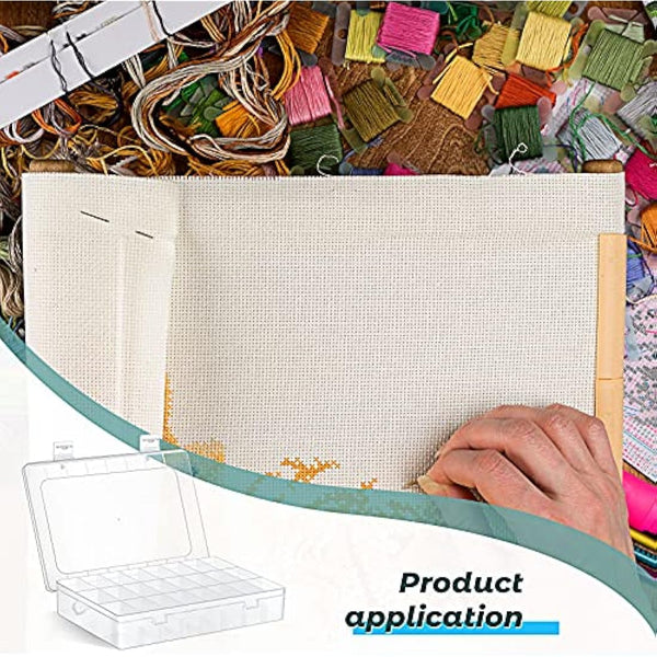 Queekay Embroidery Floss Organizer Box Set, Includes Compartments Cross Stitch Organizer Box, Plastic Floss Bobbins and 1790 Number Stickers for Thread Sewing, 4 Sets